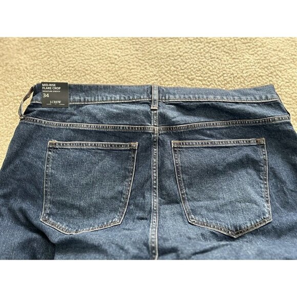 J. Crew Mid Rise Flare Crop Button Fly Dark Wash Signature Stretch Jeans Sz 34 - Picture 7 of 13